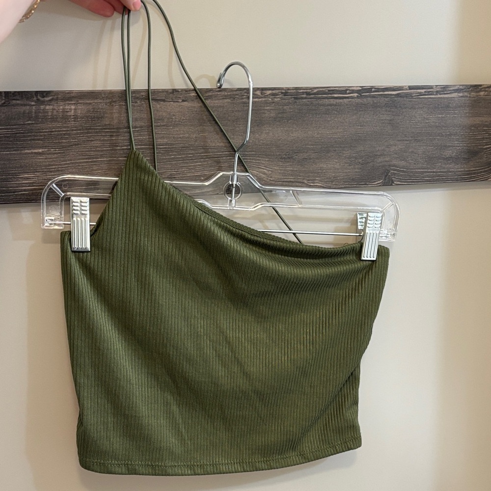 Olive Green Ribbed Women's Crop Top